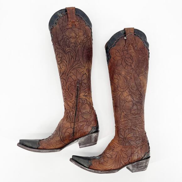 Old Gringo Rebeca Mayra Women’s 6 Brass Black Tall Pointed Toe Cowgirl Boots - Picture 4 of 11